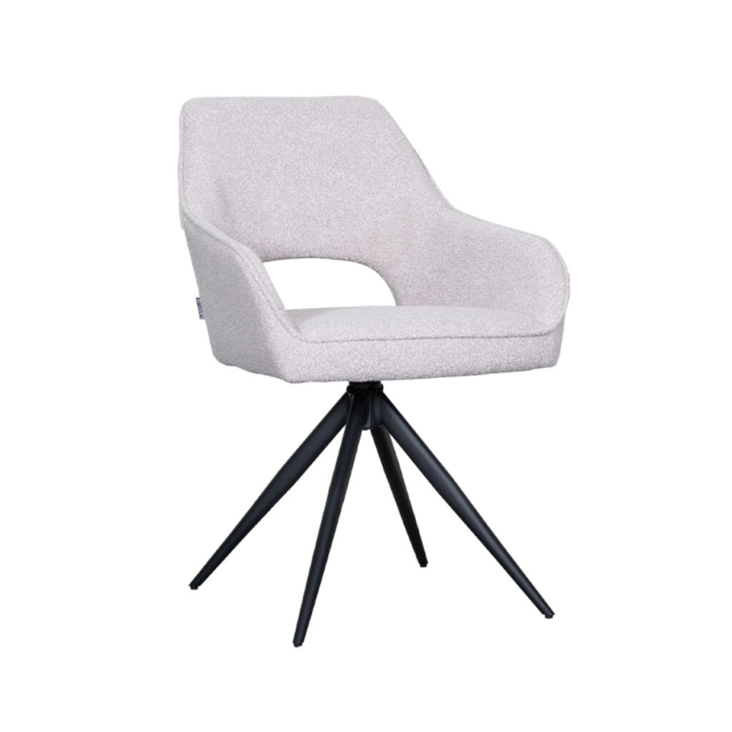 LABEL51 Eetkamerstoel Finley - Naturel - Boucle - Zwart Metalen Frame