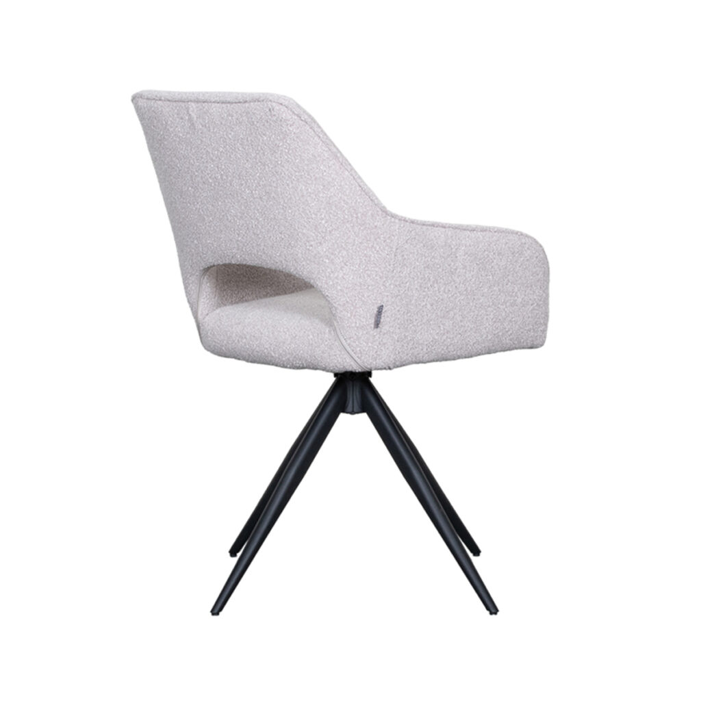 LABEL51 Eetkamerstoel Finley - Naturel - Boucle - Zwart Metalen Frame