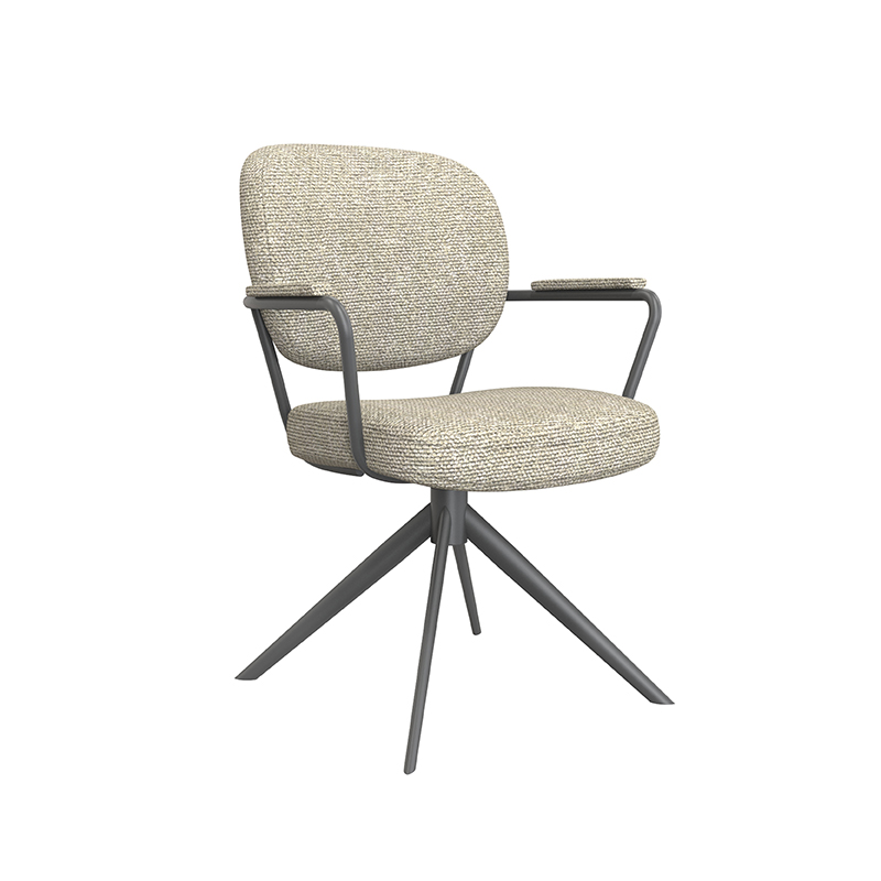 LABEL51 Eetkamerstoel Basel - Naturel - Royal Boucle - Zwart Metalen Frame