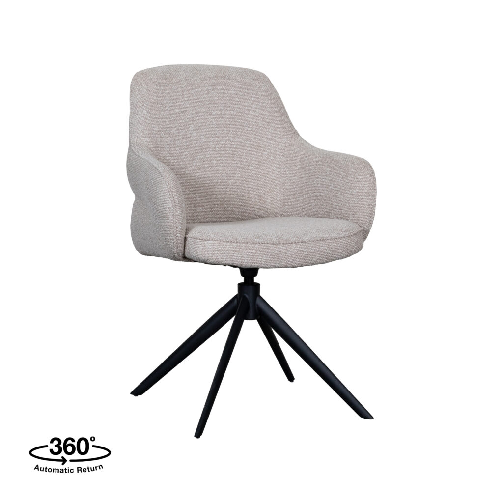 LABEL51 Eetkamerstoel Bern - Naturel - Royal Boucle - Zwart Metalen Frame