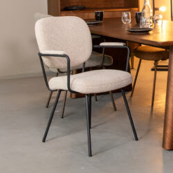 LABEL51 Eetkamerstoel Lausanne - Naturel - Royal Boucle - Zwart Metalen Frame