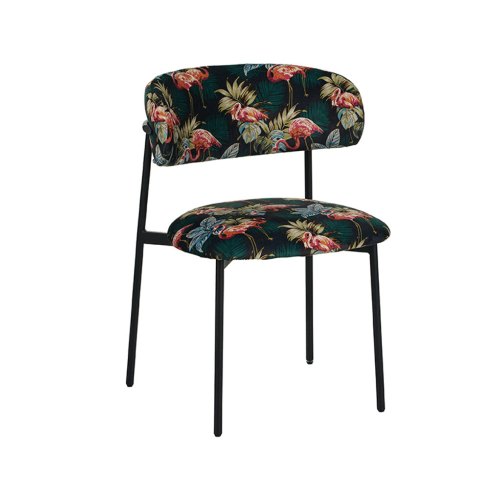 LABEL51 Eetkamerstoel Ferry - Printed Flamingo - Fluweel - Zwart Metalen Frame