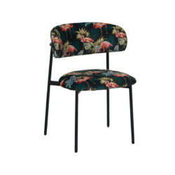 LABEL51 Eetkamerstoel Ferry - Printed Flamingo - Fluweel - Zwart Metalen Frame