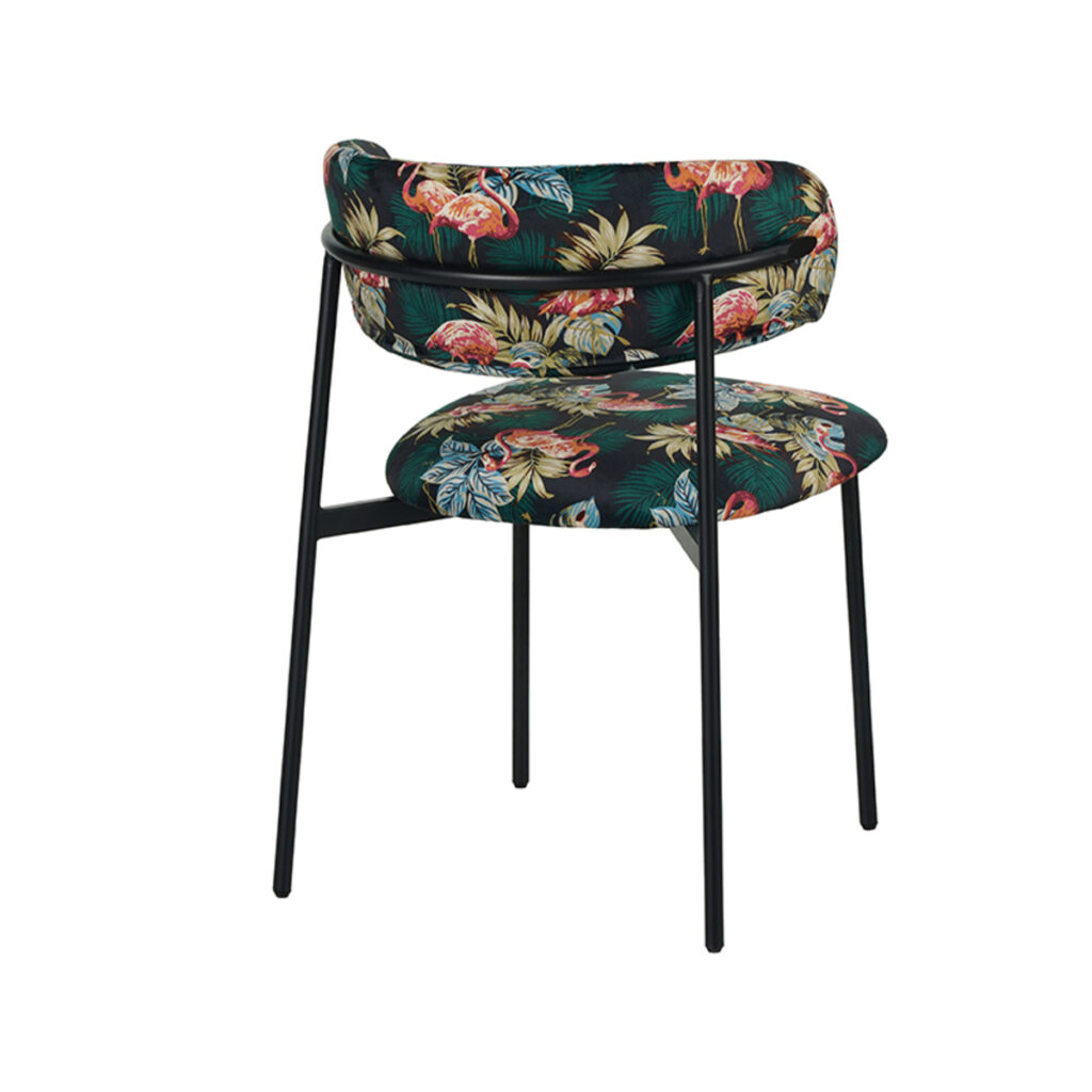 LABEL51 Eetkamerstoel Ferry - Printed Flamingo - Fluweel - Zwart Metalen Frame