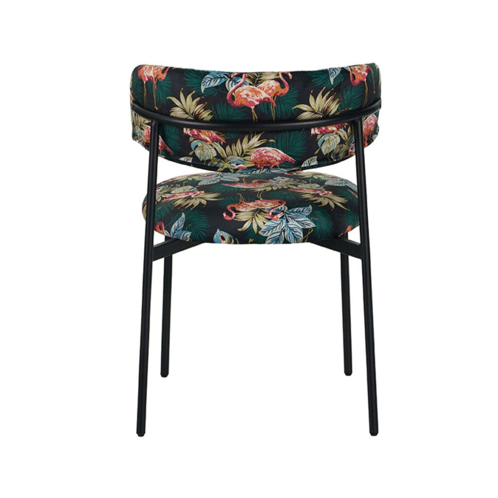 LABEL51 Eetkamerstoel Ferry - Printed Flamingo - Fluweel - Zwart Metalen Frame
