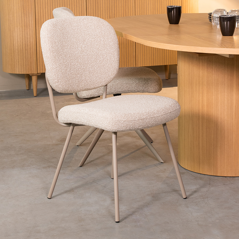 LABEL51 Eetkamerstoel Singapore - Naturel - Royal Boucle - Taupe Metalen Frame