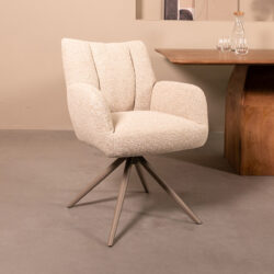 LABEL51 Eetkamerstoel Padua - Naturel - Royal Boucle - Taupe Metalen Frame