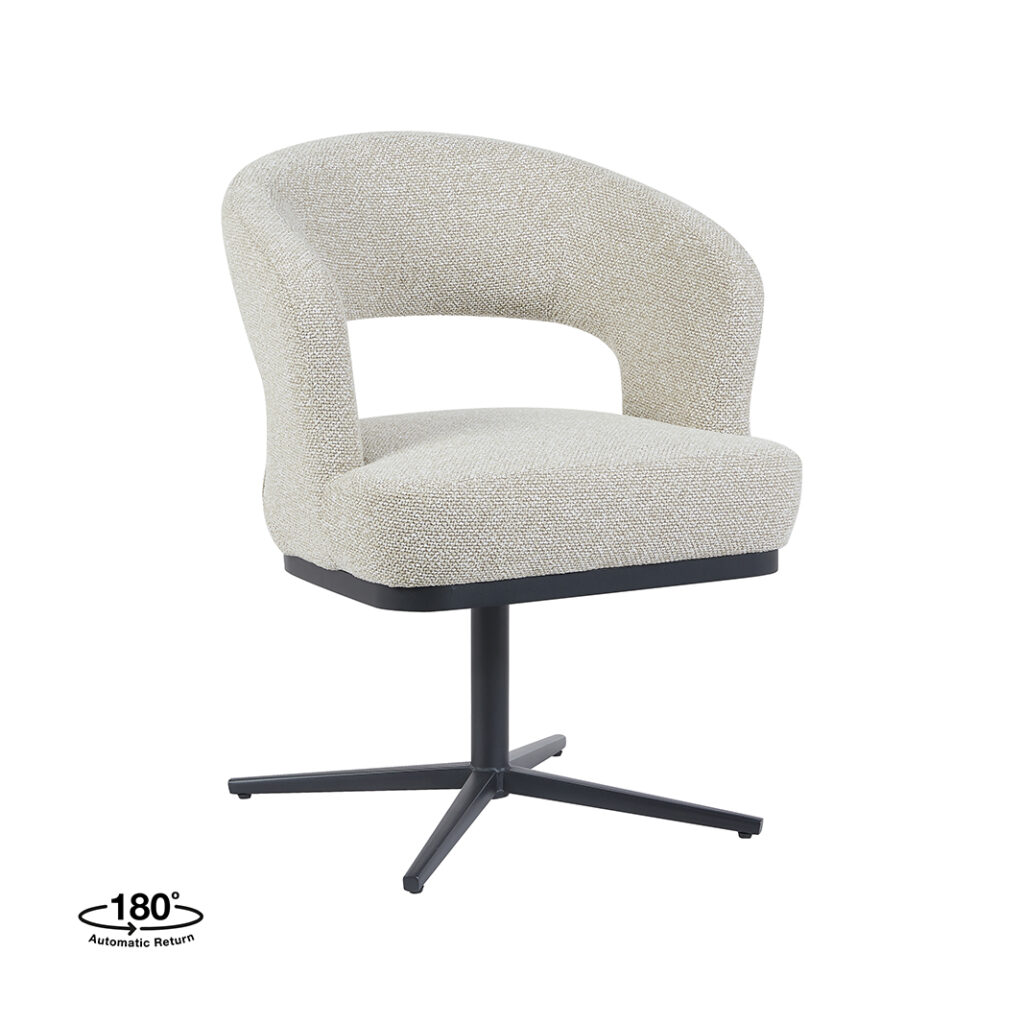 LABEL51 Eetkamerstoelen Monaco - Naturel - Boucle - Zwart Metalen Frame