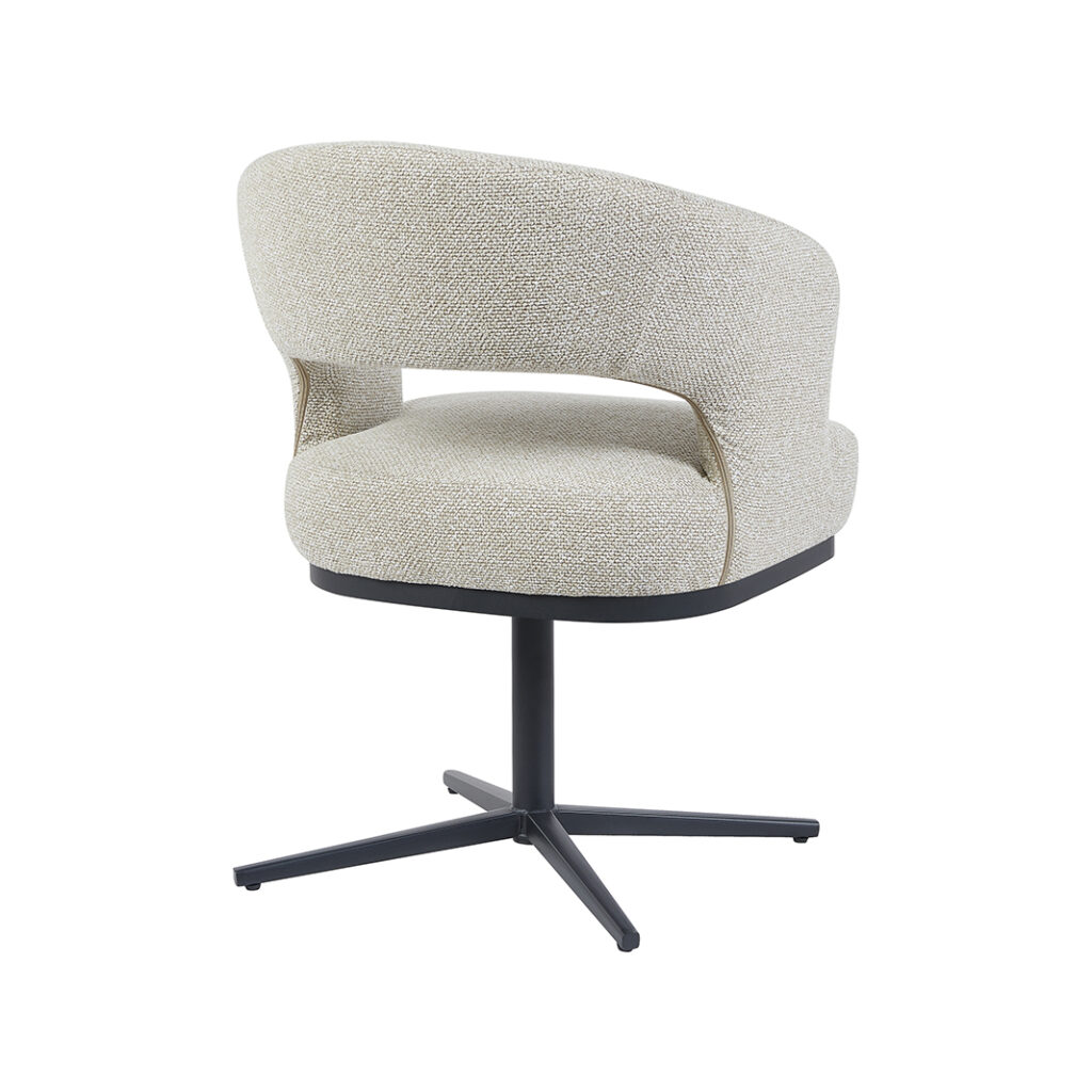 LABEL51 Eetkamerstoelen Monaco - Naturel - Boucle - Zwart Metalen Frame