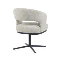 LABEL51 Eetkamerstoelen Monaco - Naturel - Boucle - Zwart Metalen Frame