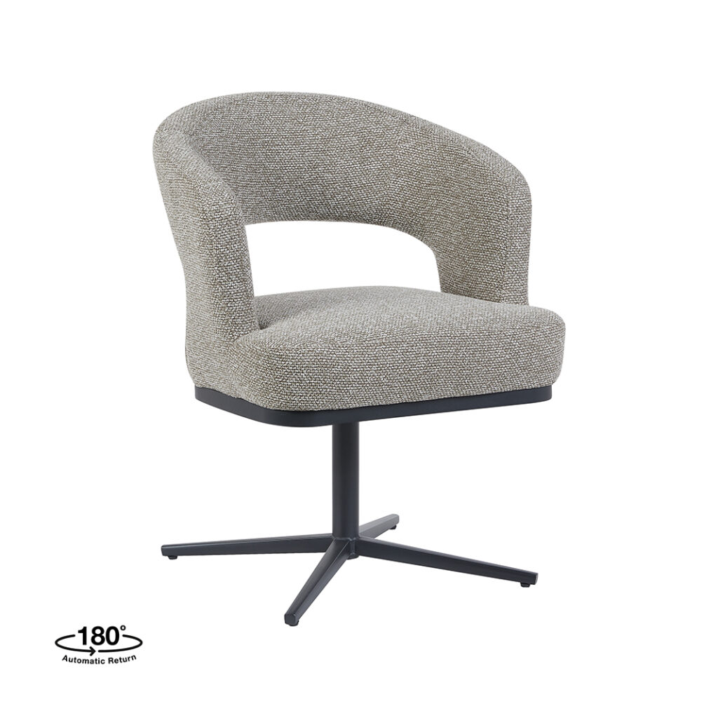 LABEL51 Eetkamerstoelen Monaco - Mushroom - Boucle - Zwart Metalen Frame