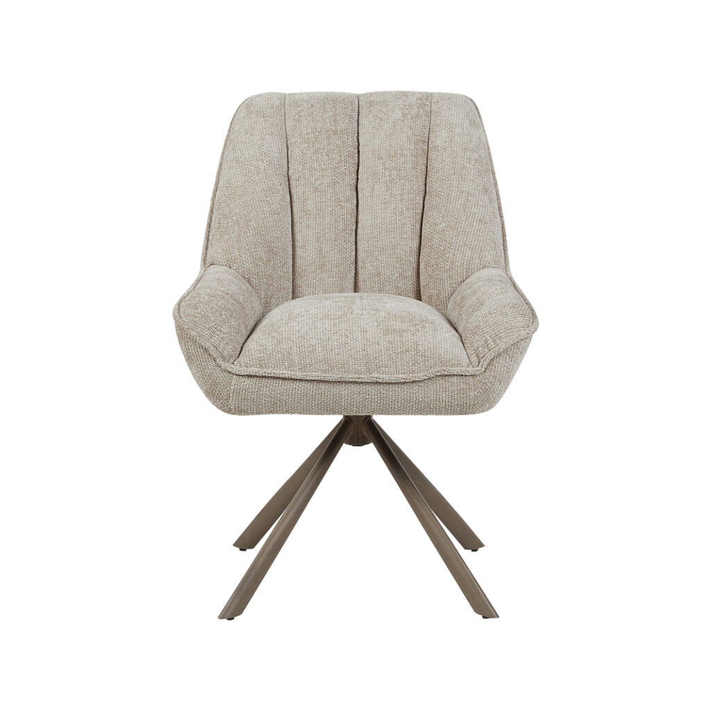 LABEL51 Eetkamerstoelen Reims - Naturel - Chenille - Brons Metalen Frame