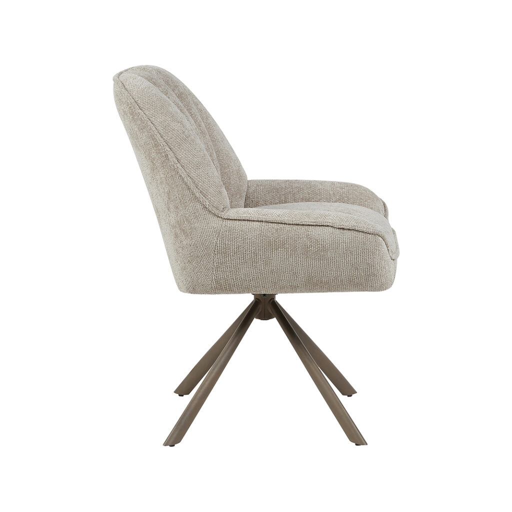 LABEL51 Eetkamerstoelen Reims - Naturel - Chenille - Brons Metalen Frame