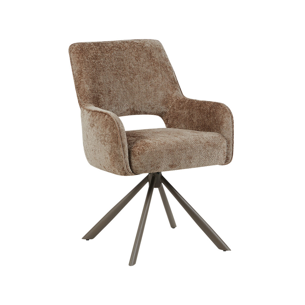 LABEL51 Eetkamerstoelen Bergerac - Taupe - Chenille - Brons Metalen Frame