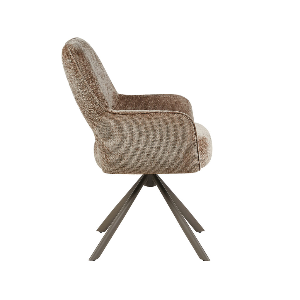 LABEL51 Eetkamerstoelen Bergerac - Taupe - Chenille - Brons Metalen Frame