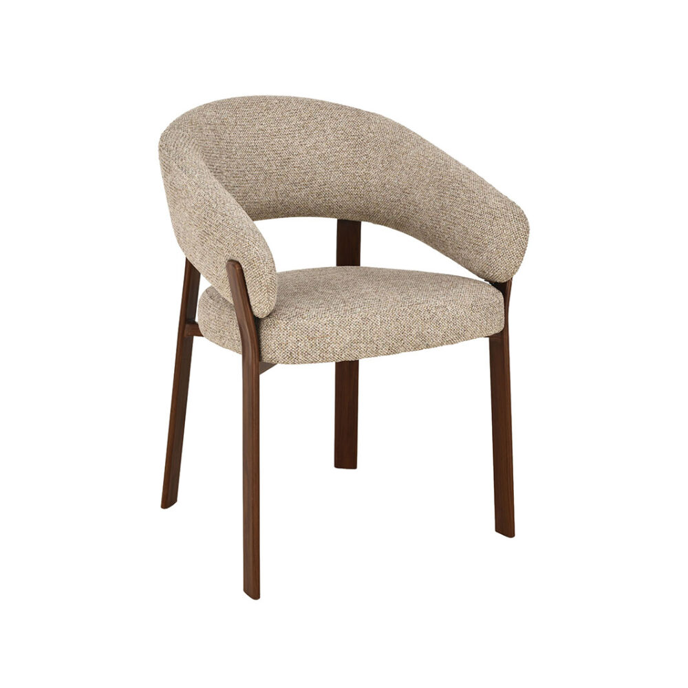 LABEL51 Eetkamerstoelen Sato - Beige - Geweven - Walnoot Houten Frame