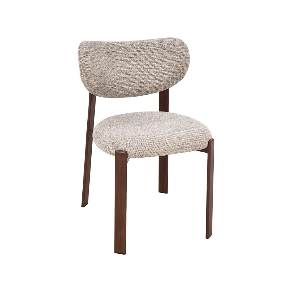 LABEL51 Eetkamerstoelen Mika - Beige - Geweven - Walnoot Houtlook Metaal