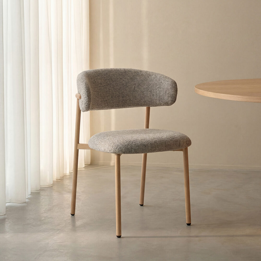 LABEL51 Eetkamerstoelen Kaito - Beige - Geweven - Naturel Houten Frame