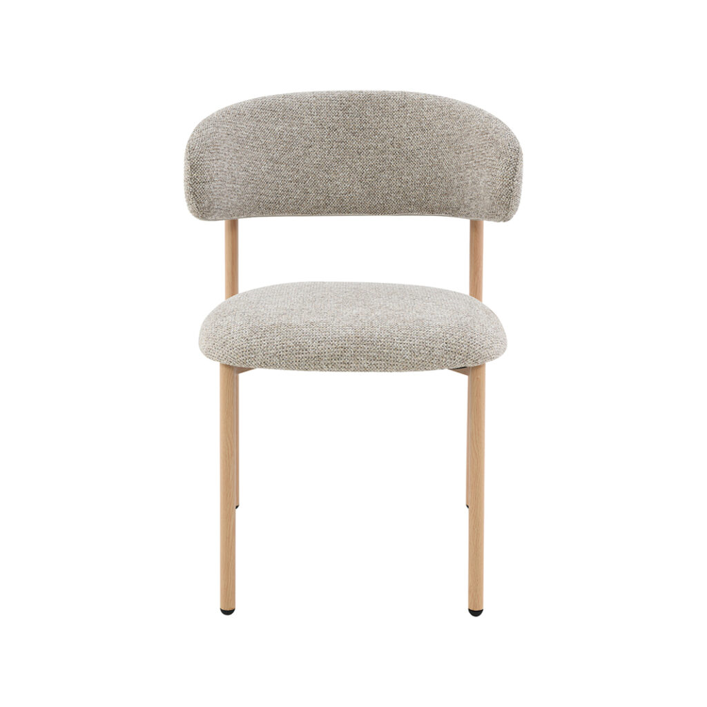 LABEL51 Eetkamerstoelen Kaito - Beige - Geweven - Naturel Houten Frame
