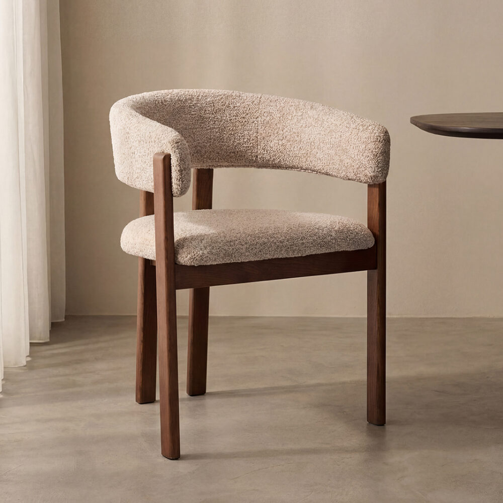 LABEL51 Eetkamerstoelen Osaka - Beige - Geweven - Walnoot Houten Frame