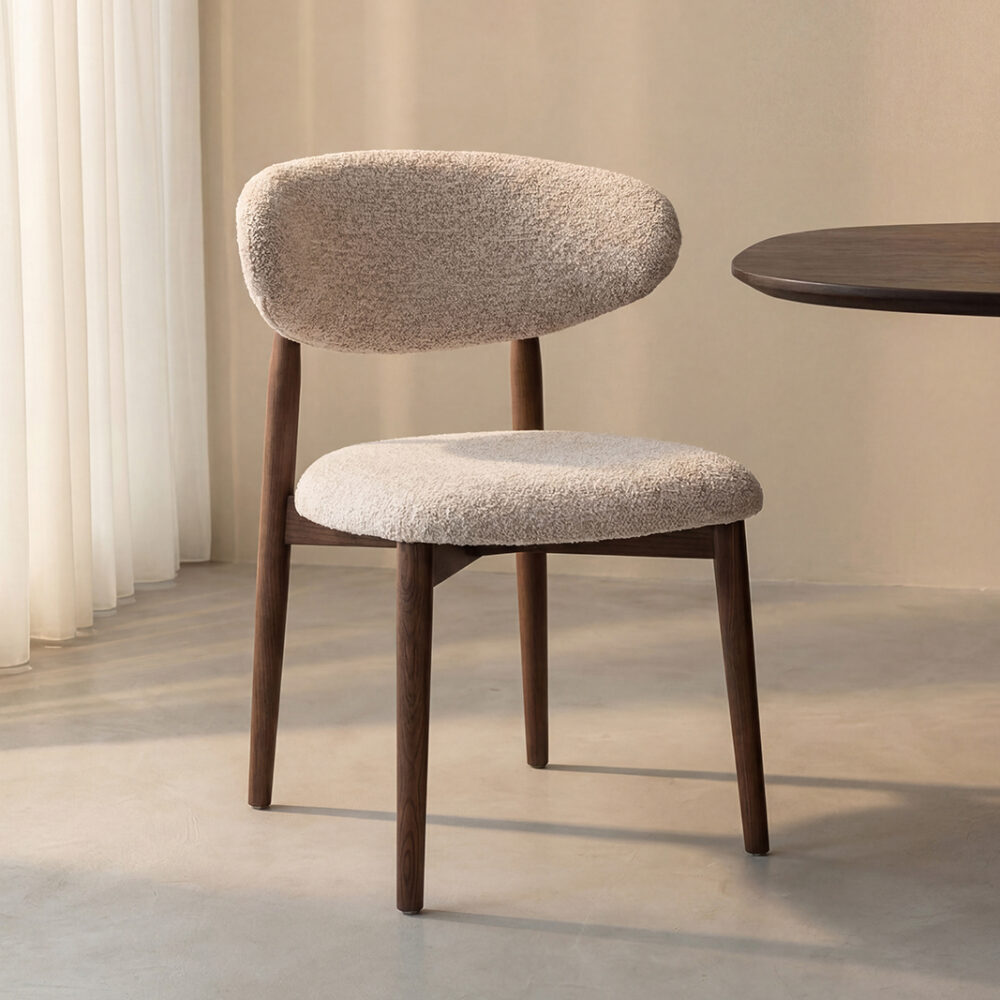 LABEL51 Eetkamerstoelen Kyoto - Beige - Geweven - Walnoot Houten Frame