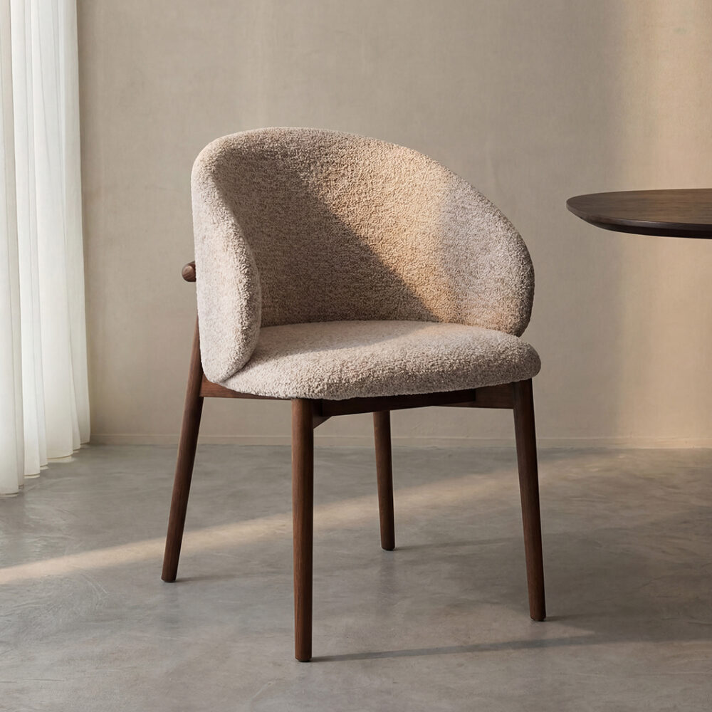 LABEL51 Eetkamerstoelen Nagano - Beige - Geweven - Walnoot Houten Frame