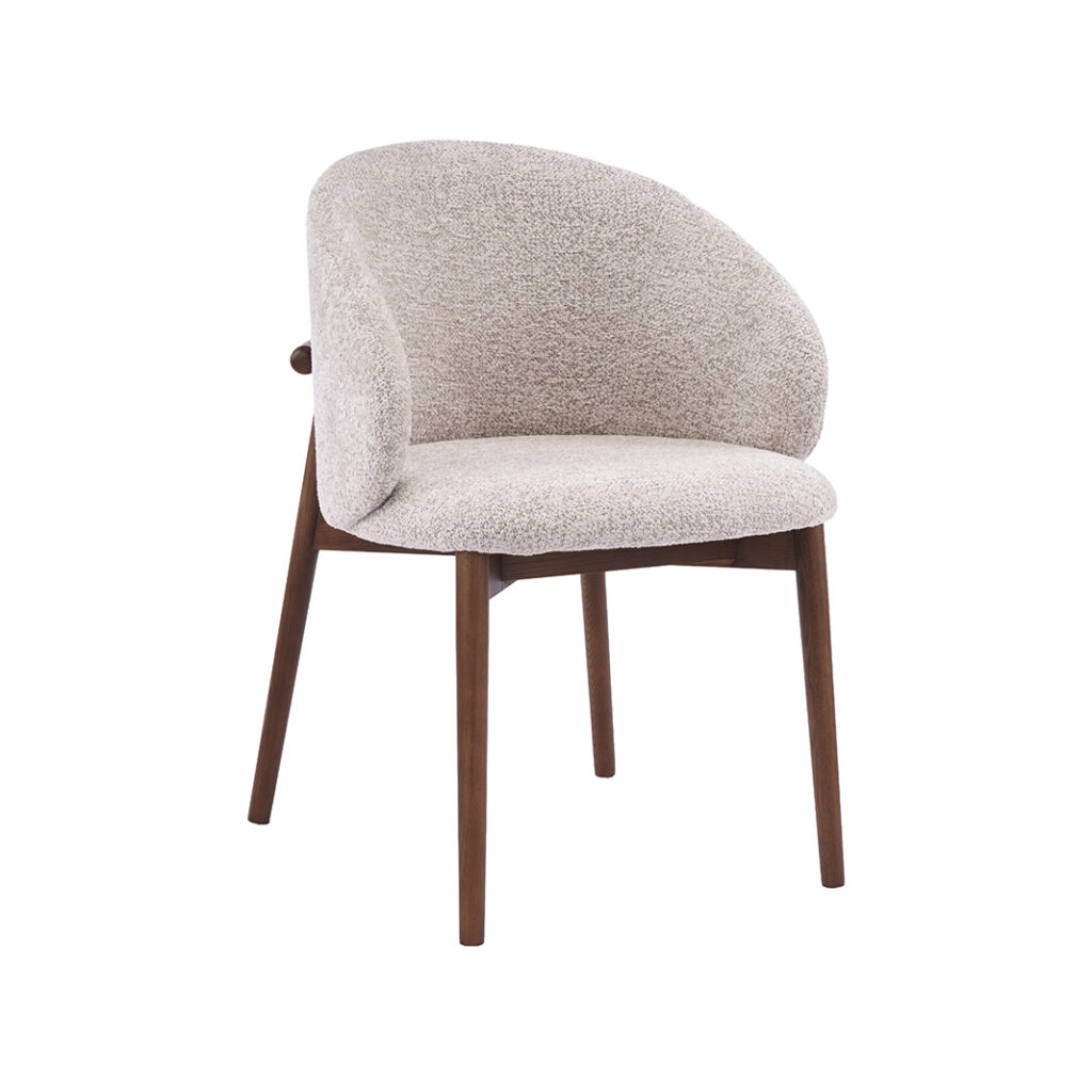 LABEL51 Eetkamerstoelen Nagano - Beige - Geweven - Walnoot Houten Frame