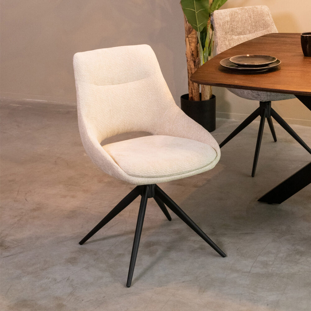 LABEL51 Eetkamerstoelen Marlow - Naturel - Chenille - Zwart Metalen Frame