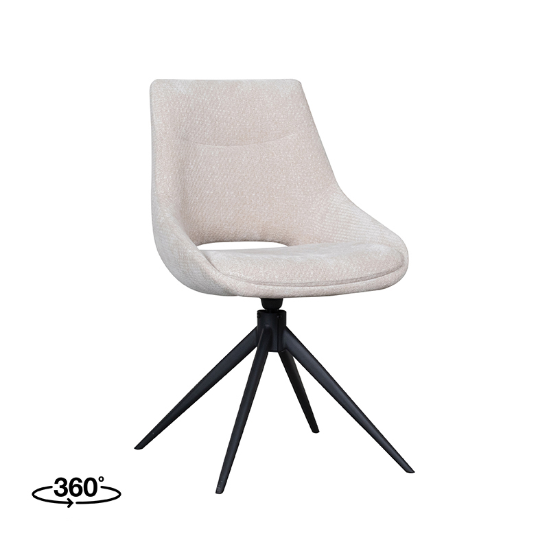 LABEL51 Eetkamerstoelen Marlow - Naturel - Chenille - Zwart Metalen Frame