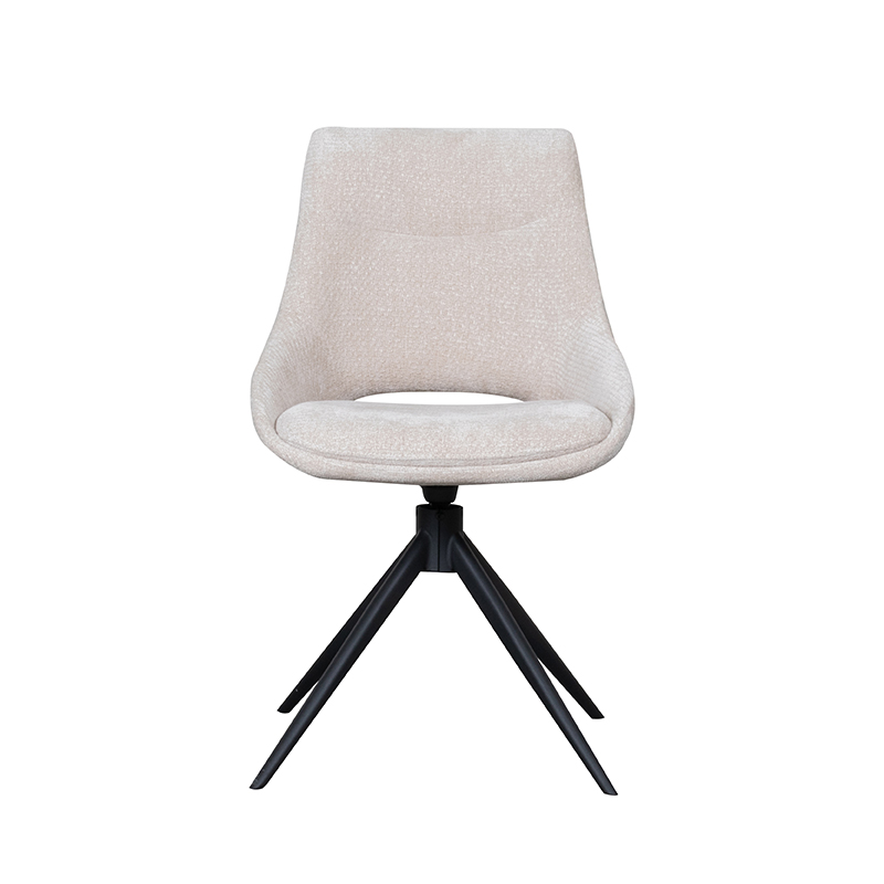 LABEL51 Eetkamerstoelen Marlow - Naturel - Chenille - Zwart Metalen Frame