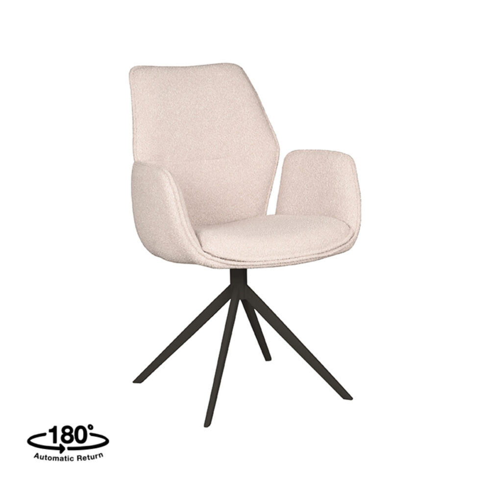 LABEL51 Eetkamerstoelen Mellow - Naturel - Boucle - Zwart Metalen Frame