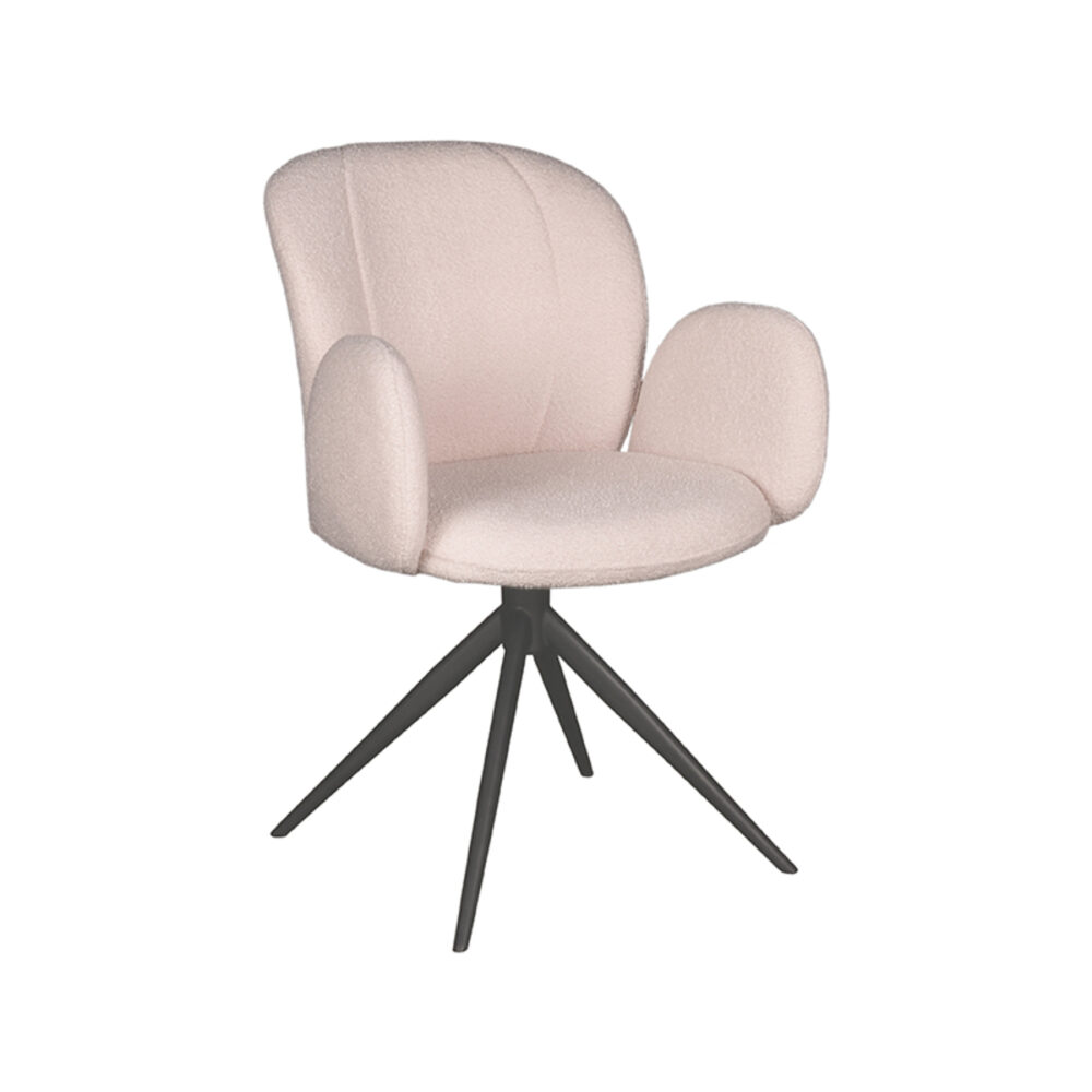 LABEL51 Eetkamerstoelen Kimball - Naturel - Boucle - Zwart Metalen Frame