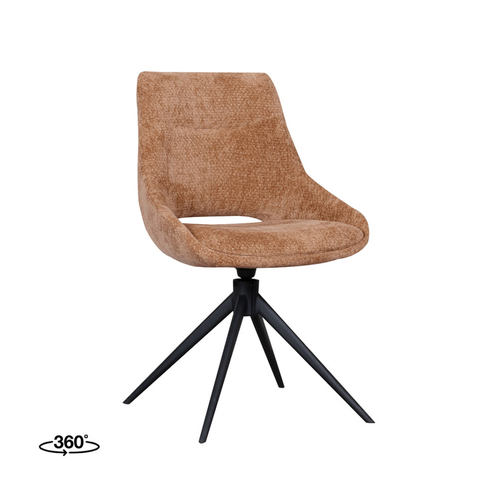 LABEL51 Eetkamerstoelen Marlow - Cognac - Chenille - Zwart Metalen Frame