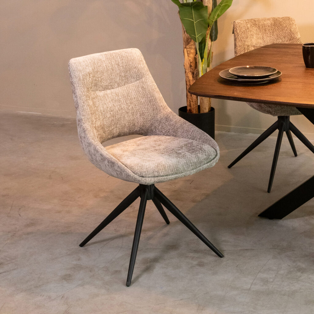 pro_92538_img_9187812 LABEL51 Eetkamerstoelen Marlow - Stone - Chenille - Zwart Metalen Frame
