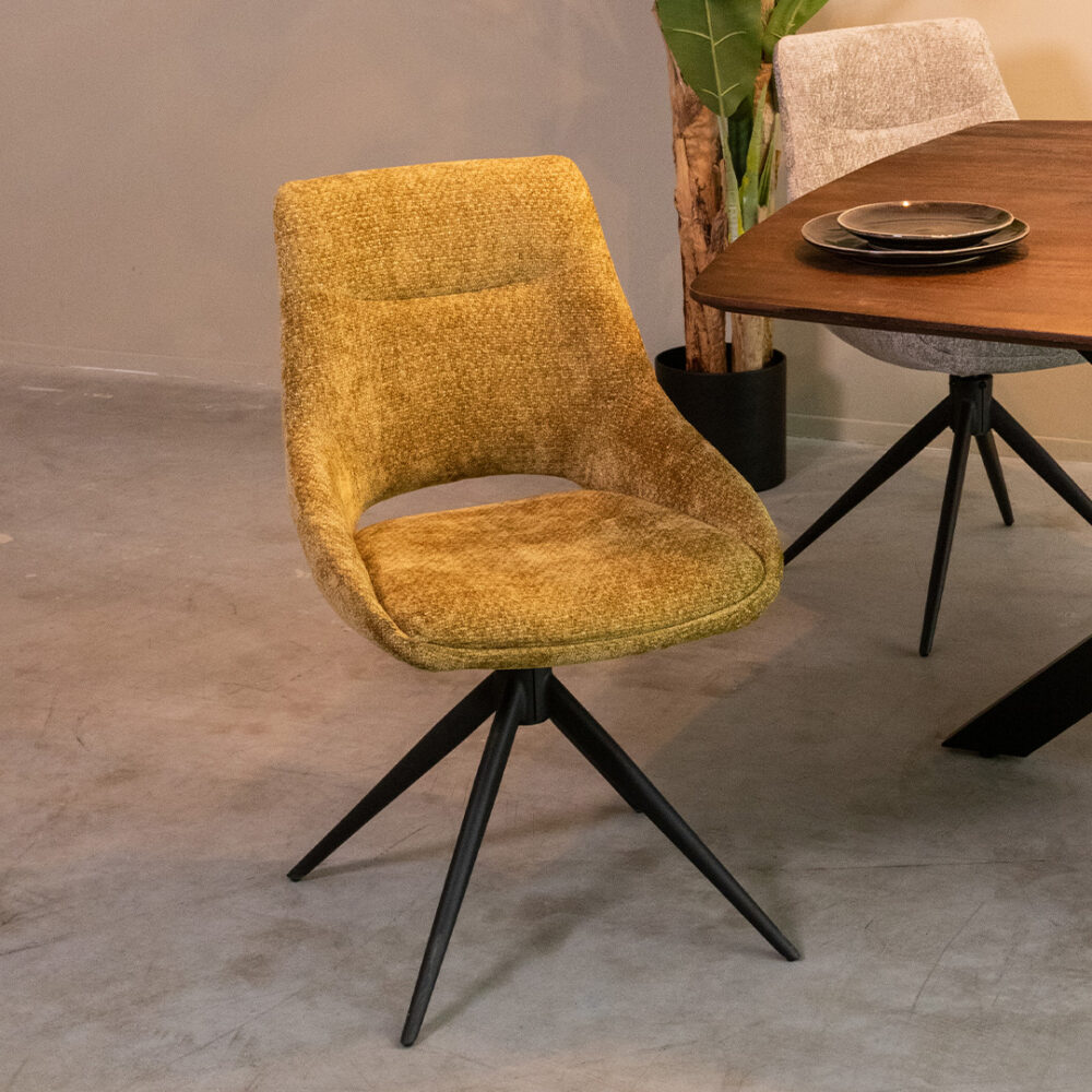 LABEL51 Eetkamerstoelen Marlow - Mustard - Chenille - Zwart Metalen Frame