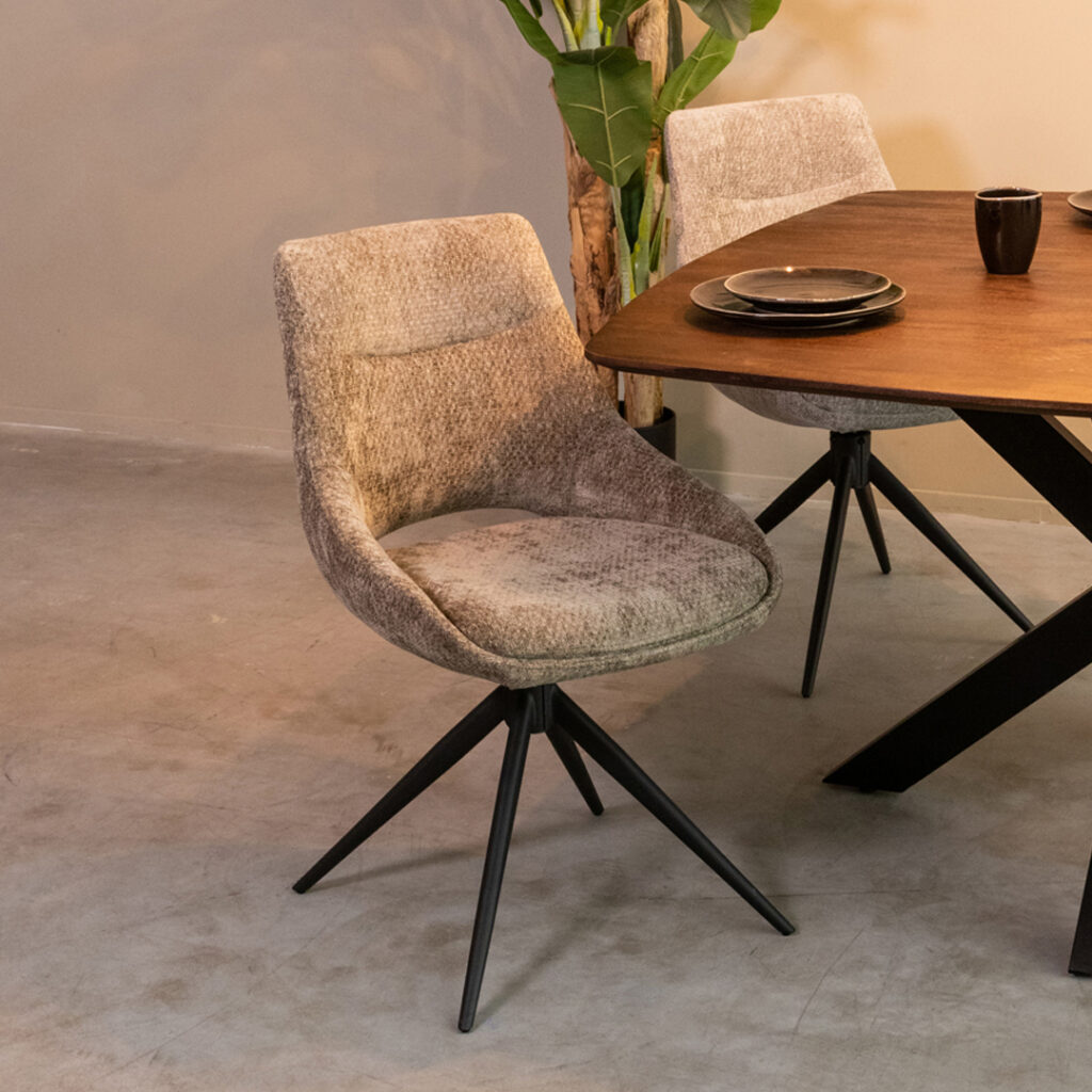 pro_92546_img_9188107 LABEL51 Eetkamerstoelen Marlow - Hunter - Chenille - Zwart Metalen Frame