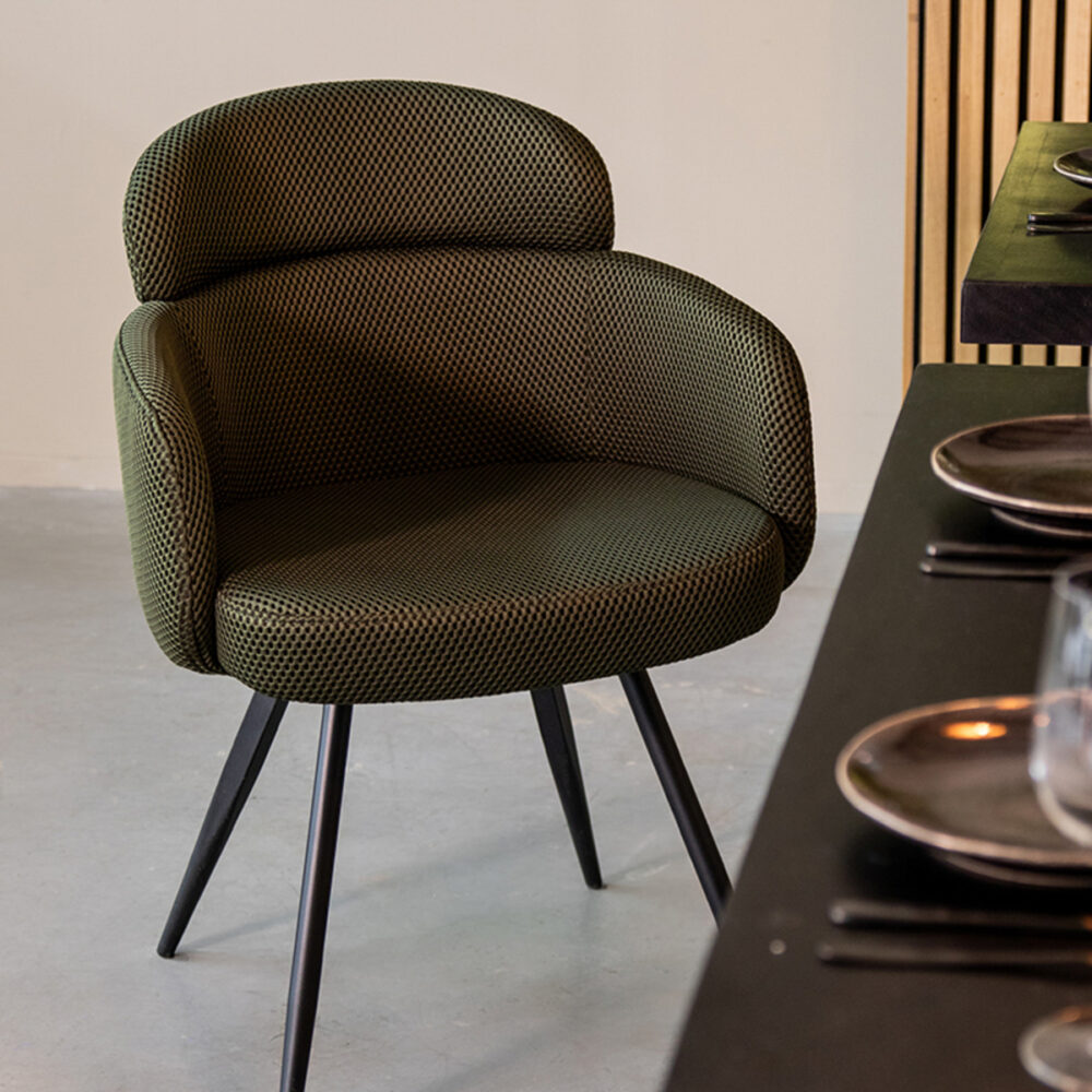 LABEL51 Eetkamerstoelen Dinner - Hunter - Geweven - Zwart Metalen Frame