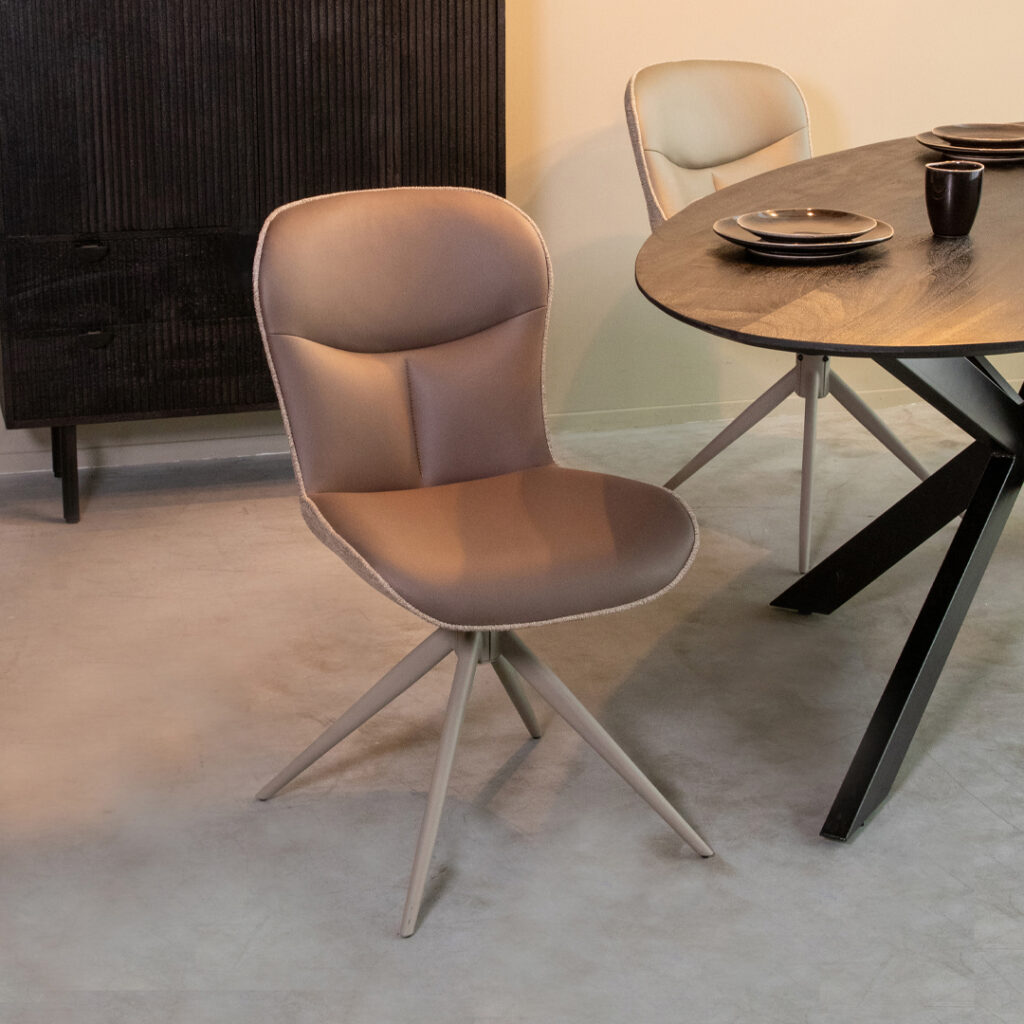pro_92570_img_9188014 LABEL51 Eetkamerstoelen Thorben - Bruin - Kunstleder - Taupe Metalen Frame