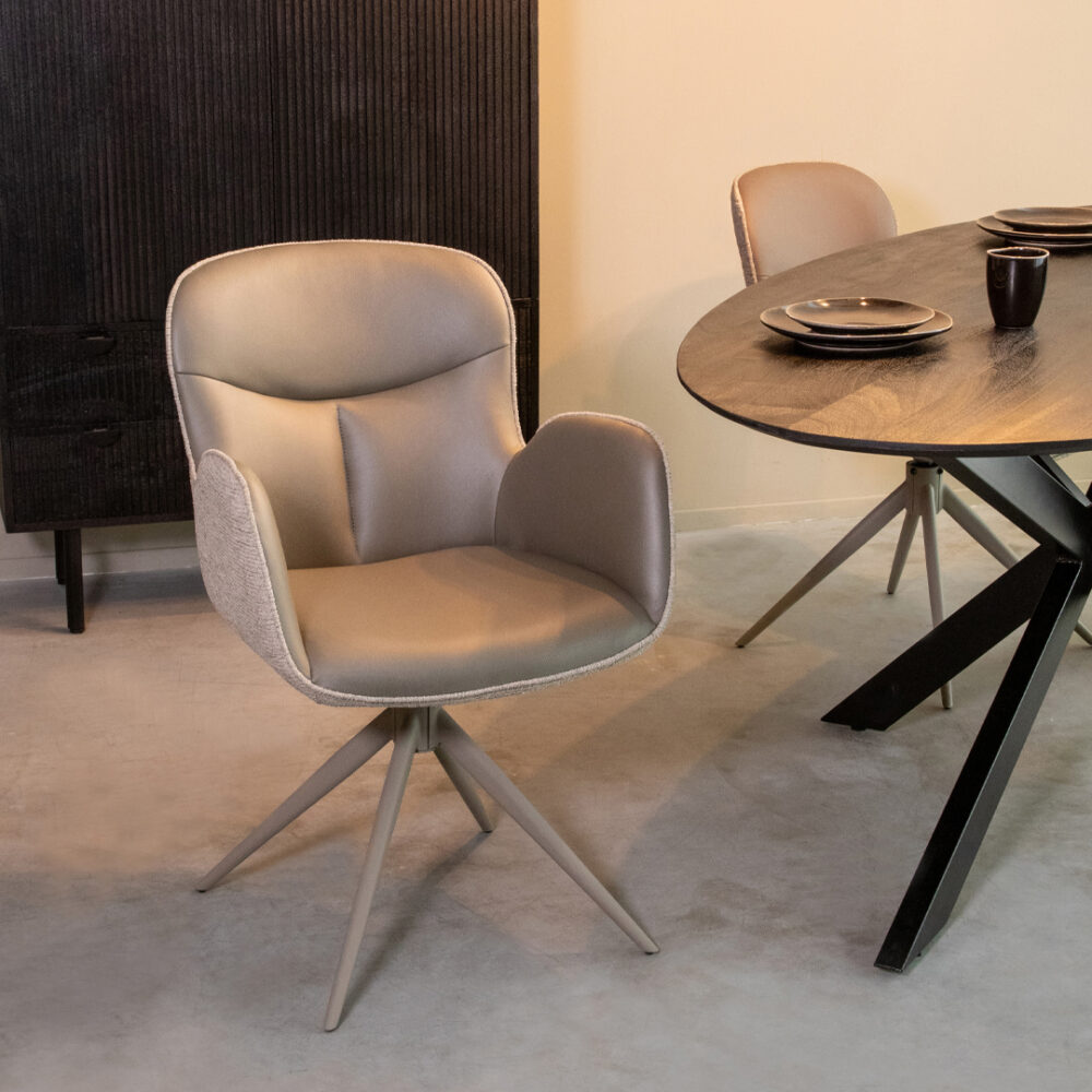 LABEL51 Eetkamerstoelen Lasse - Forest - Kunstleder - Taupe Metalen Frame