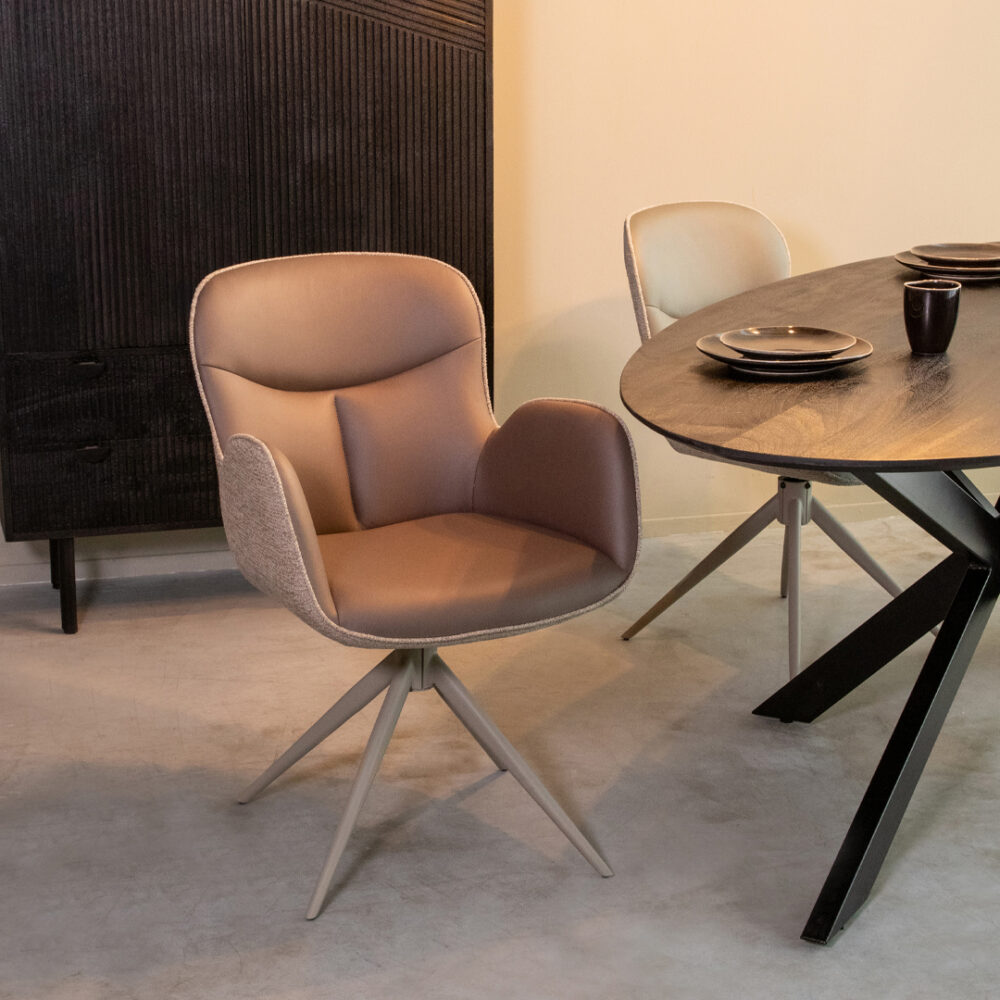 LABEL51 Eetkamerstoelen Lasse - Bruin - Kunstleder - Taupe Metalen Frame