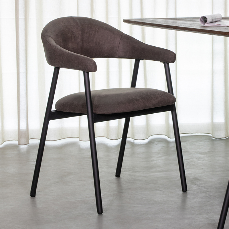 LABEL51 Eetkamerstoelen Amaze - Antraciet - Kunstleder - Zwart Metalen Frame