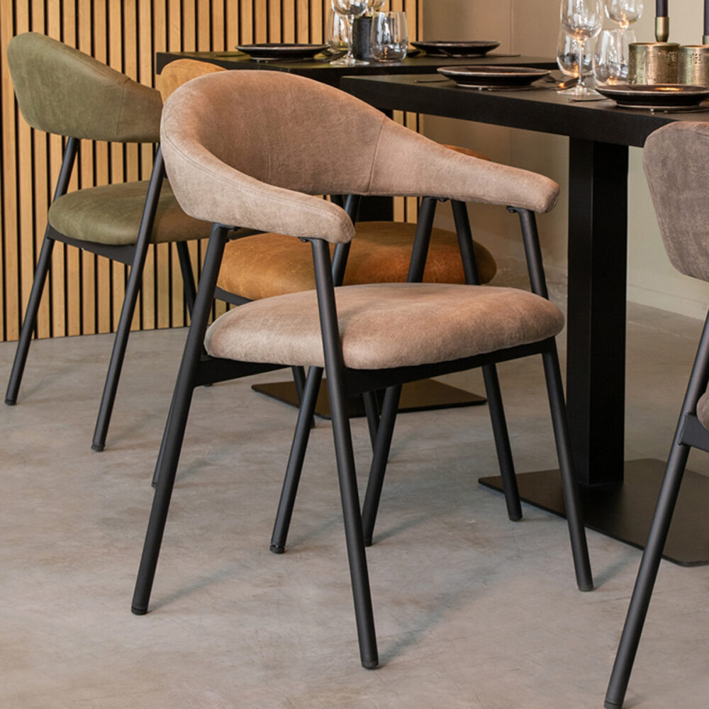 LABEL51 Eetkamerstoelen Amaze - Taupe - Kunstleder - Zwart Metalen Frame