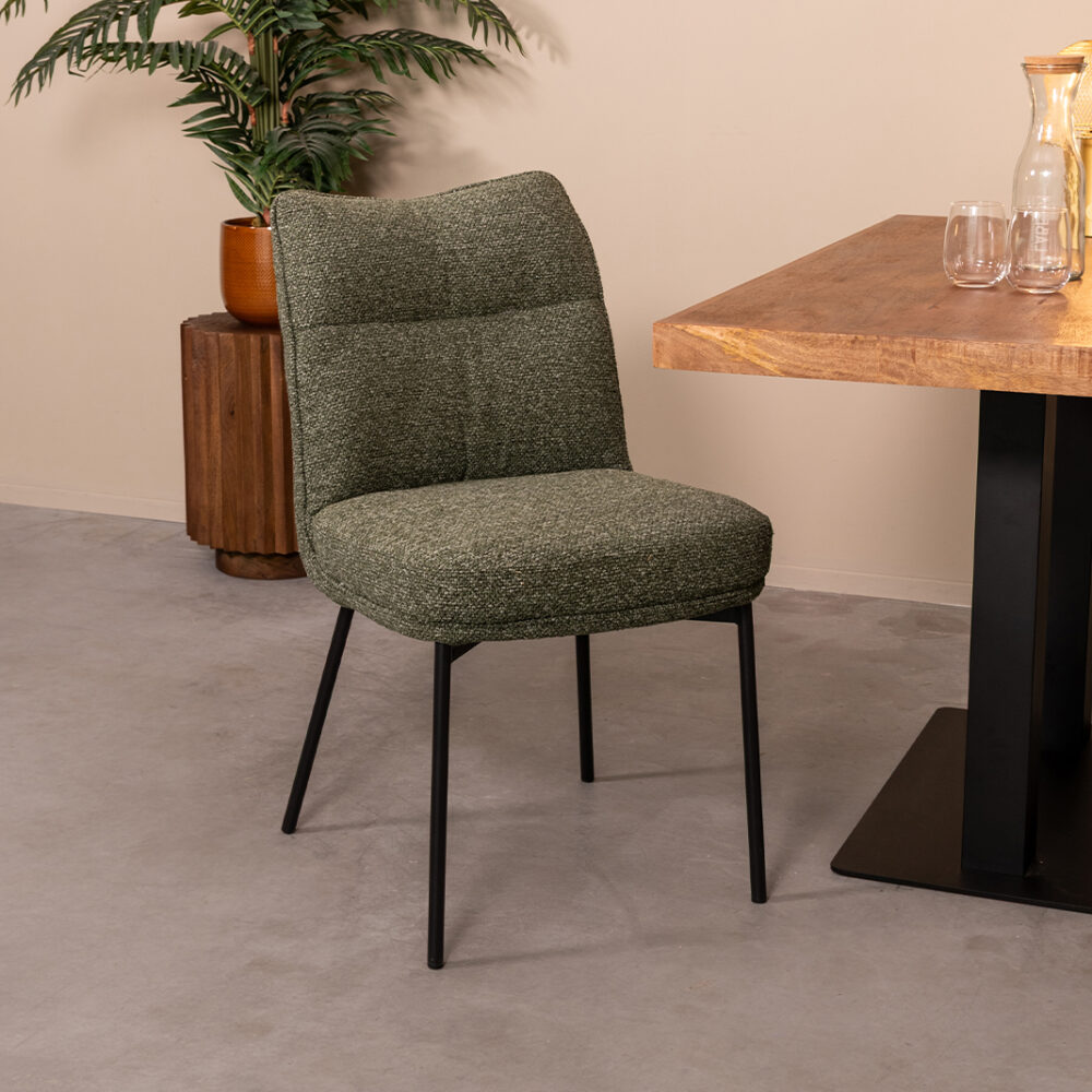 LABEL51 Eetkamerstoelen Lennon - Forest - Boucle - Zwart Metalen Frame