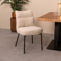 LABEL51 Eetkamerstoelen Lennon - Naturel - Boucle - Zwart Metalen Frame