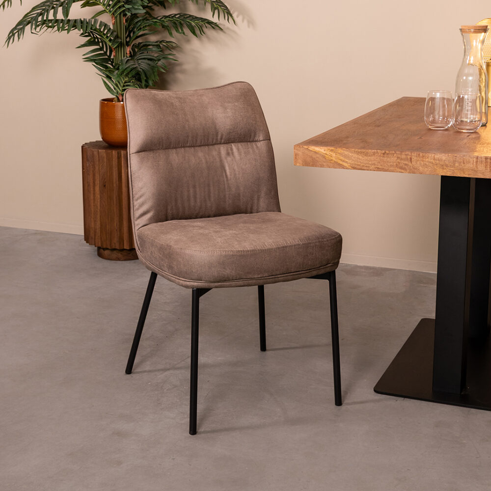 LABEL51 Eetkamerstoelen Lennon - Taupe - Kunstleder - Zwart Metalen Frame
