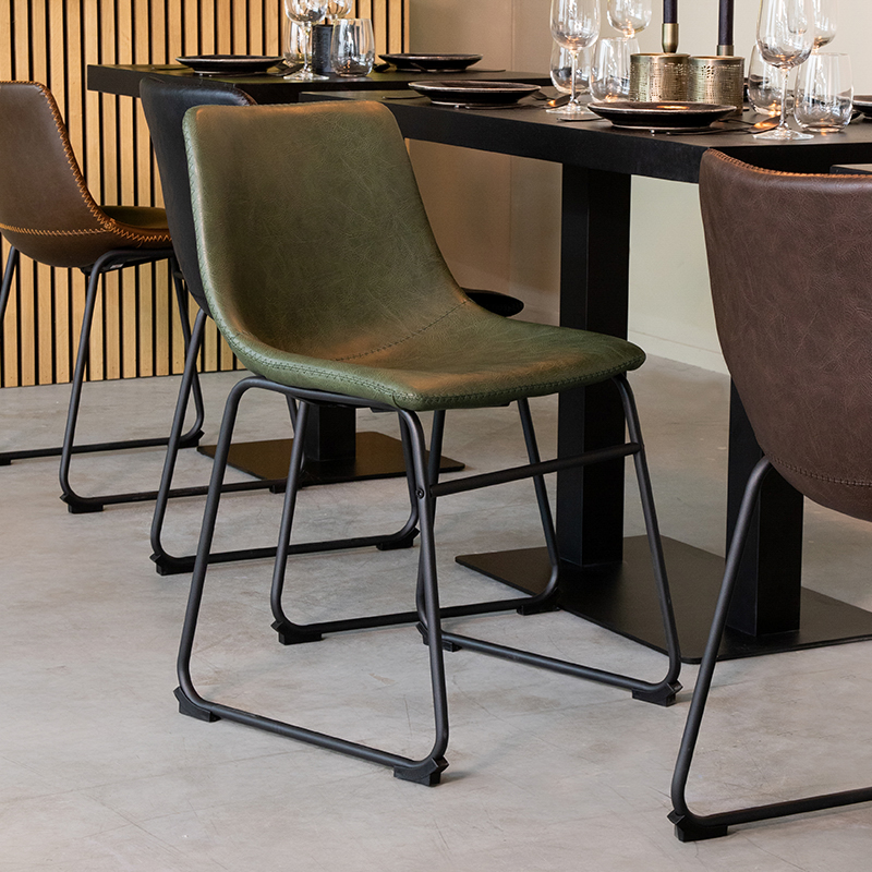pro_92691_img_9144226 LABEL51 Eetkamerstoelen Risto - Hunter - Kunstleder - Zwart Metalen Frame