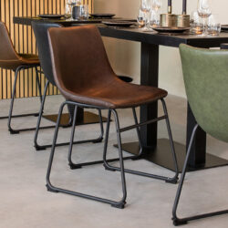 LABEL51 Eetkamerstoelen Risto - Bruin - Kunstleder - Zwart Metalen Frame