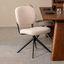 LABEL51 Eetkamerstoelen Geneva - Naturel - Boucle - Zwart Metalen Frame