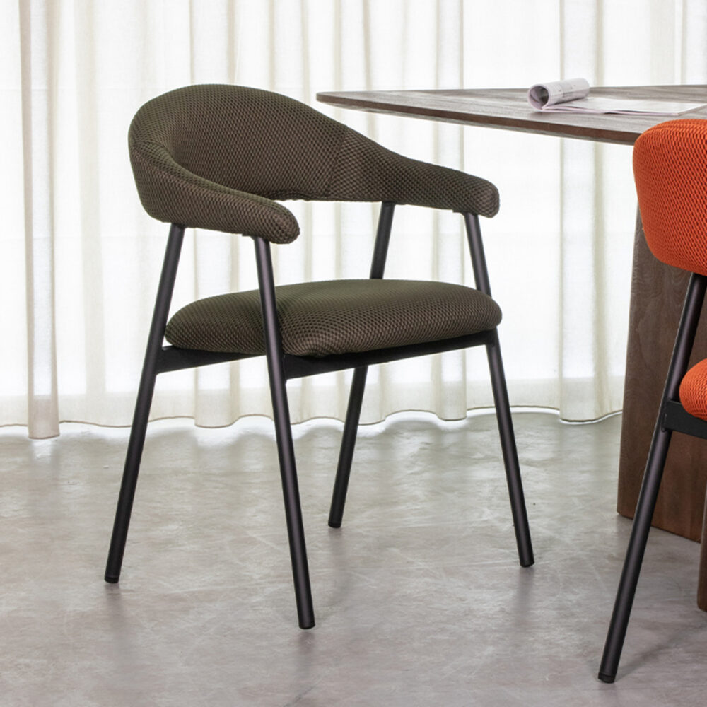 LABEL51 Eetkamerstoelen Amaze - Hunter - Geweven - Zwart Metalen Frame