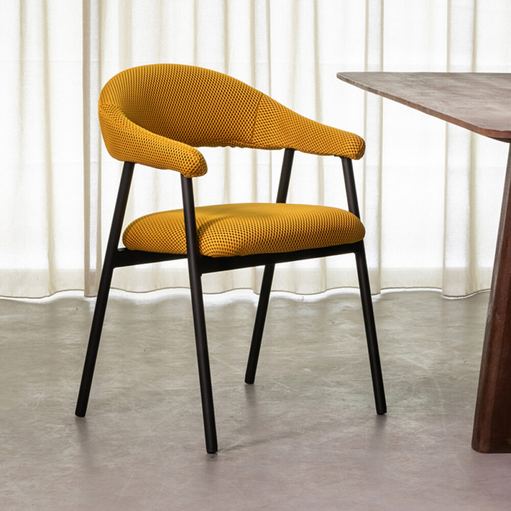 LABEL51 Eetkamerstoelen Amaze - Oker - Geweven - Zwart Metalen Frame